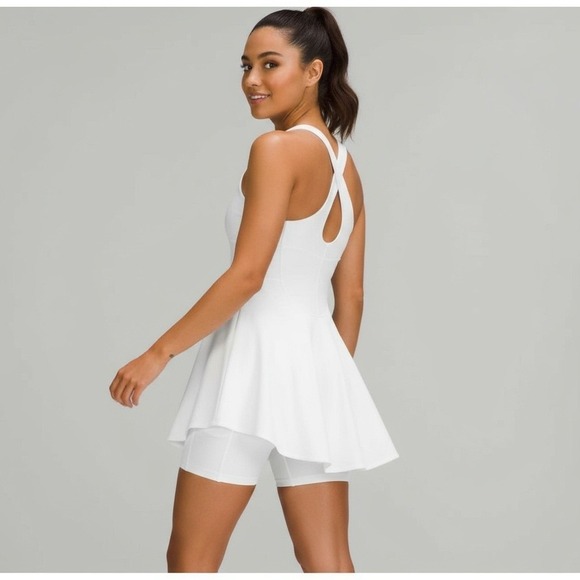 lululemon athletica Dresses & Skirts - Lululemon Tennis‎ Dress White Sleeveless Crisscross Back Built-in Shorts Size 4